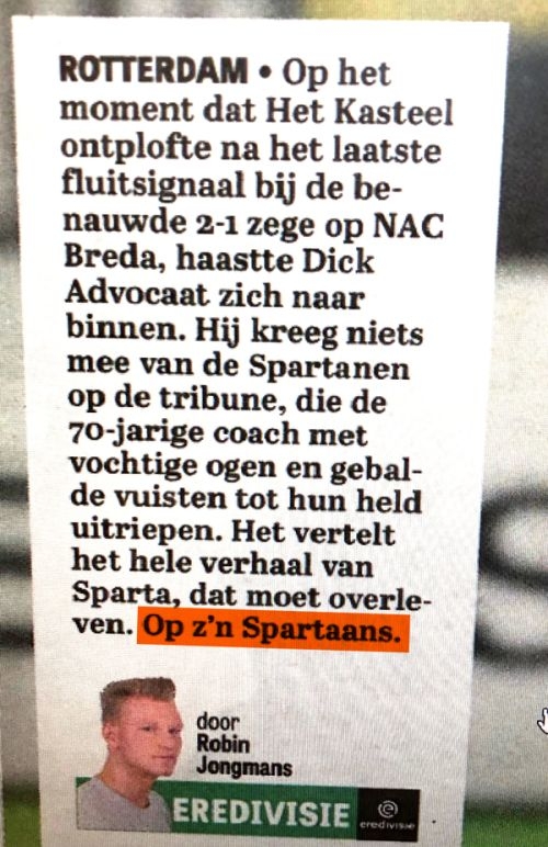 DIT IS EXPOSURE OP Z’N SPARTAANS. 